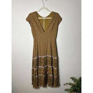 Free People Bella Notte Midi Dress Boho Yellow Combo Size 4‎